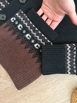 Coach Oversized Fair Isle Wool Alpaca Cardigan Black Brown Signature C thumbnail 4