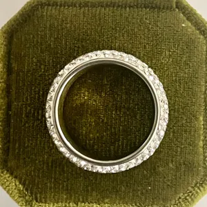 Titanium Steel Silver CZ Pavé Band Ring Unisex Size 9 thumbnail 4