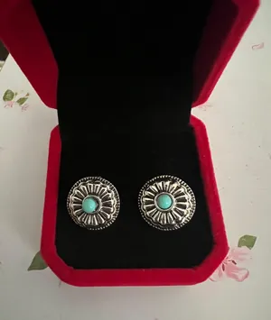 Women’s Stainless Steel Silver Faux Turquoise Stud Earrings thumbnail 1
