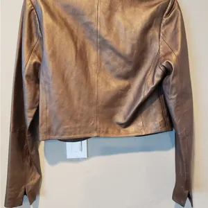 Ecru Dark Brown Leather Women's Jacket thumbnail 4