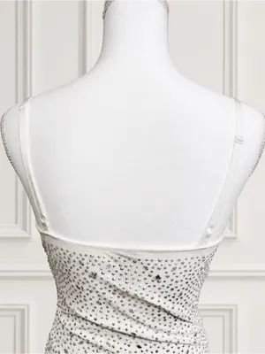 Windsor White Rhinestone Ruched Bodycon Mini Dress Size M Vegas Cocktail Party thumbnail 5