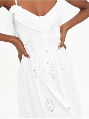 Zara White Eyelet Ruffle Sleeveless Midi Summer Dress Size XS thumbnail 4