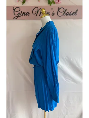 Lauren Ralph Lauren Blue Long Sleeve Shirt Dress Size 16 thumbnail 3