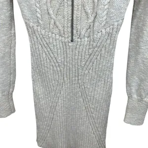 Free People Mont Blanc Mini Dress Cable‎ Knit Zip Quiet Luxury Bodycon M Oatmeal thumbnail 11