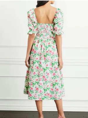 HILL HOUSE The Ophelia Nap Midi Pink Roses Dress Size Small thumbnail 2