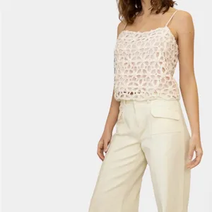 Anthropologie NWT HEYSON Lyla Floral Crochet Lace Barbiecore Tank Top cream/pink size small thumbnail 3