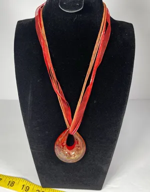 Red Ribbon Cord Necklace Teardrop Charm Pendant Lobster Clasp Adjustable 16" thumbnail 1