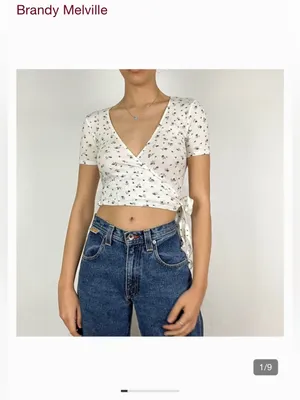 Brandy Melville Women’s Floral Wrap Crop Top - White with Red Floral Print | New thumbnail 8