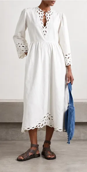 Magaschoni Embroidered Midi Dress in White Sz M thumbnail 1