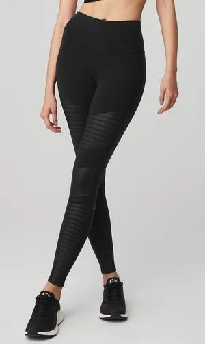 ALO Yoga Moto Leggings High Waist‎ Black Moto Panel Detail Athleisure Small thumbnail 1