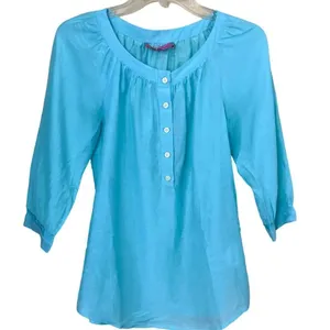 Trina Turk For Banana Republic Turquoise Silk Cotton Blue Blouse Size 0 thumbnail 1