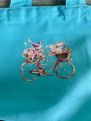 Women’s Aqua Blue Canvas Mid Size Floral/Bike Design Tote Bag NWT thumbnail 6