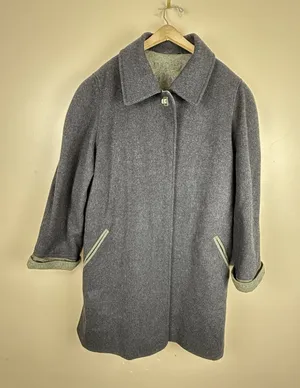Vintage Marcona Women’s Wool & Alpaca Overcoat Gray with Green Cuffs Size 12 thumbnail 1