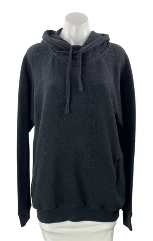 Alo Yoga Women's Black Long Sleeve Sherpa Fleece Hoodie Hooded Sweatshirt Top L thumbnail 1