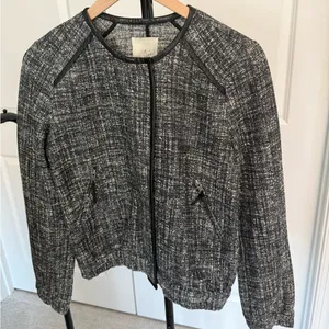 Joie Tweed Leather-Trim Zip-Up Bomber Jacket thumbnail 3