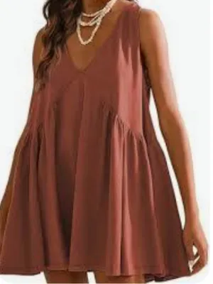 TikTok Famous Swing Dress Burnt Orange Baby Doll Size Small thumbnail 1