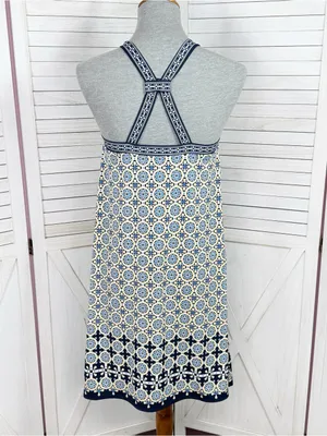 Max Studio‎ Geometric Medallion Print Halter Shift Dress Yellow Blue Medium thumbnail 4
