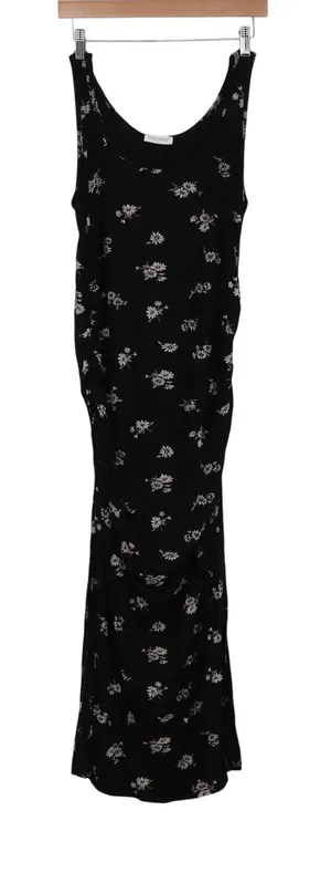 Smallshow Dress Womens L Maternity Maxi Black Floral Ruched Sleeveless thumbnail 1