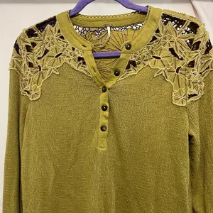 Free People Mustard Lace Accent Blouse thumbnail 3