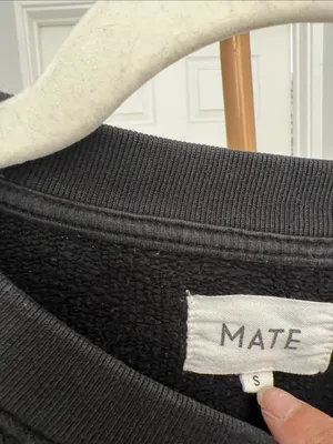 MATE the Label Black Crewneck Cropped Sweater Raw Hem Organic Cotton S thumbnail 4