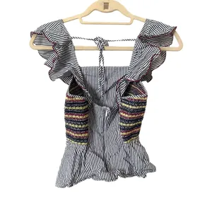 PARKER Striped Flutter Sleeve Blouse Sz XXS‎ thumbnail 4