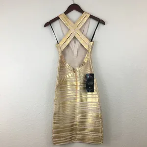NWT BEBE Gold Foiled Bandage Dress XS thumbnail 7