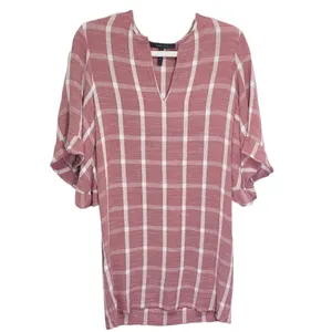 BCBGMAXAZRIA Tati Maroon Plaid V Neck Dress Size Small‎ thumbnail 2
