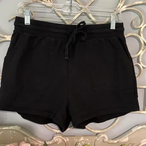 The Comfy Black Knit Shorts Elastic Drawstring Waist Cotton thumbnail 3