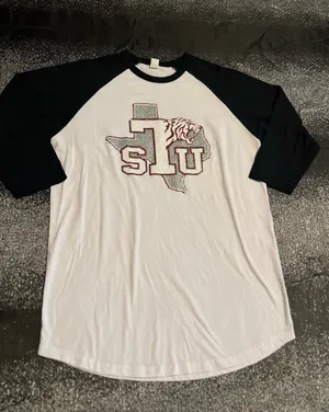 Womens lg Texas Southern University TSU Raglan Baseball Tee Shirt- White & Black thumbnail 1
