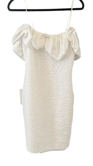 Belle Badgley Mischka White Textured Ruffle Cocktail Dress Size 4 Bridal‎ Sheath thumbnail 1