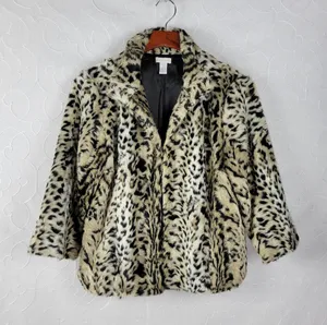 Chico's Womens Jacket Size 1 Cream Black Luxe Cheetah Print Aminal Faux Fur Coat thumbnail 1