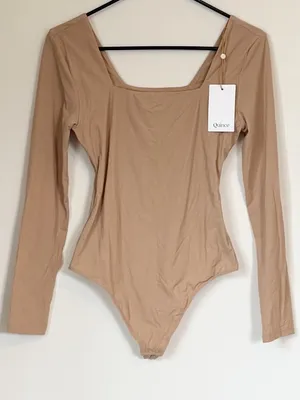 NWT Quince Second Skin Square Neck Long Sleeve Bodysuit in Mocha - Size: Medium thumbnail 2