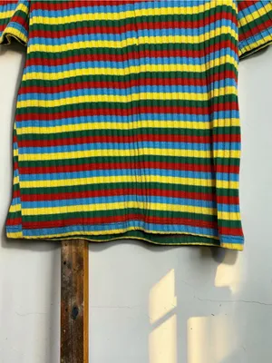 ZARA Multi-Colored Striped Ribbed Knit Polo Zip-Up Shirt Size M thumbnail 12