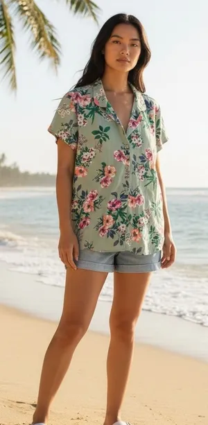LOFT Outlet Sleep‎ Women's Green Floral Button Up Shirt Top Size M thumbnail 1