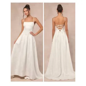 Lulus Arabella White Jacquard Basque Waist Maxi Dress Size Large Bridal Wedding thumbnail 2