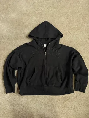 PINK Victoria’s Secret Black Full-Zip Hoodie – Size Large thumbnail 2