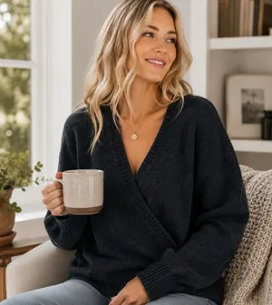 Free People Wool Blend Karina Crossover Knit Sweater Green Cozy Luxury Chic XS thumbnail 1