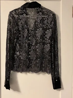 Cache vintage sheer lace cardigan size medium whimsigoth dark floral *flaw thumbnail 4