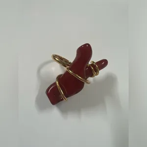 Zara Faux Red Coral Gold Size 6 Ring Resin Brass‎ Zinc Resort Beach Ocean thumbnail 3