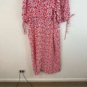 Showpo. Red and White Ditsy Floral Red Dress Midi Slitted Dress Size 16 thumbnail 8