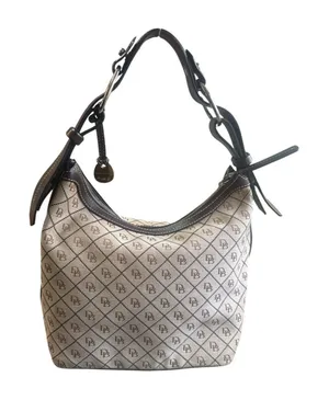 DOONEY & BOURKE Vintage Y2K Monogram Canvas Hobo Shoulder Brown Tan Leather Trim thumbnail 1