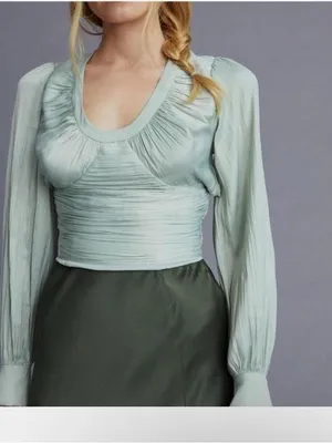Anthropologie Green Long Sleeve Open-Back Womens blouse, size XS thumbnail 8