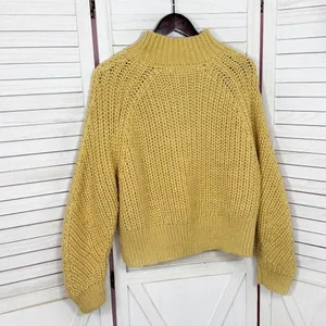 H&M Chunky Knit Funnel‎ Neck Barrel Sleeve Crop Sweater Yellow Medium thumbnail 8