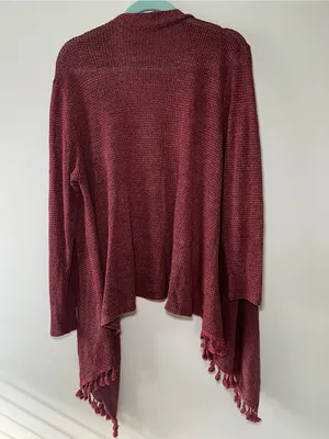 Charlotte Russe Burgundy Open-Front Knit Shawl with Tassel Trim thumbnail 5