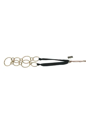 Chico's Raven Long Necklace Interlocking Gold-Tone Braided Circles Black Velvet thumbnail 3
