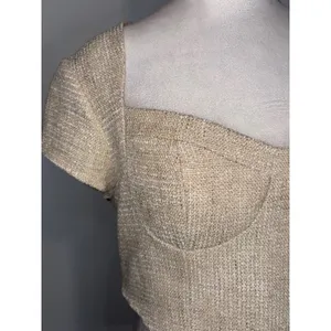 Le Lis Collection‎ Beige Tweed Bustier Crop Top Short Sleeve NWT Large thumbnail 2