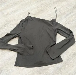 Mango NEW! Gray Long Sleeve Off The Shoulder Top Size M thumbnail 1