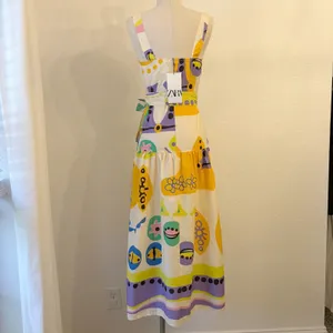 Zara Abstract Print Midi Dress XS Pop Art Belted Button‎ Front Colorful Resort thumbnail 7