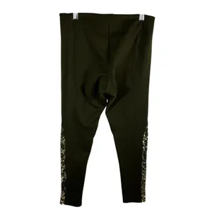 Alice + Olivia Olive Green Sequin Panel‎ Leggings Slim Fit Pants Stretch Green thumbnail 2