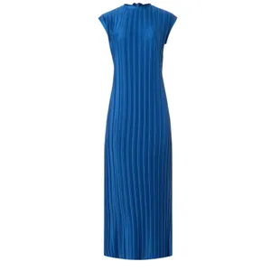 Atlein Navy Blue Plisse Pleated Midi Dress XS Shift Career Office Designer $260 thumbnail 4